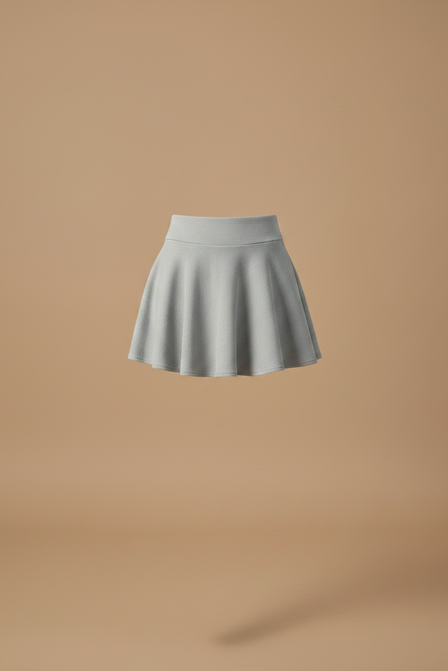 Pantalon Jupe Gris Évasé Court Plissé Doublé - Maille - vue 3