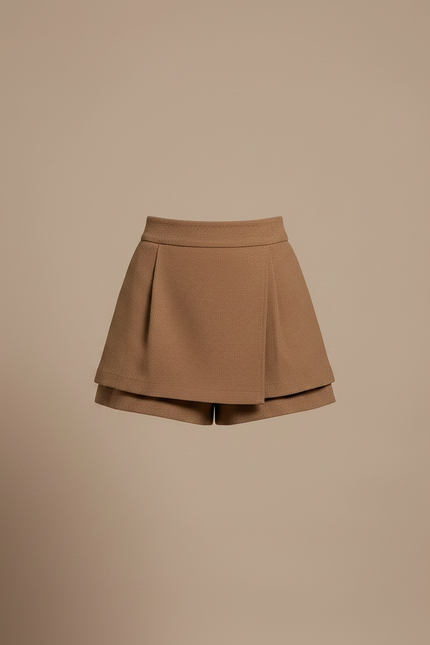 Pantalon Jupe Marron Superposé Texturé Élégant Chic - Polyester - vue 3