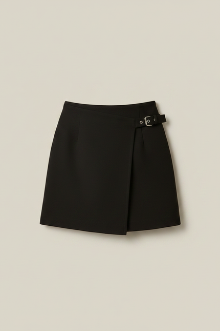 Pantalon Jupe Noir Ceinture Boucle Taille Haute - Polyester - vue 3