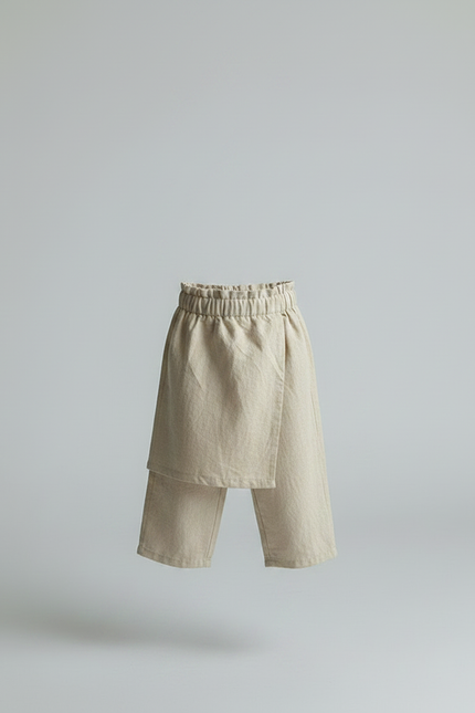 Pantalon Jupe Écru Coton Ample Superposé Enfant - Beige Lin - vue 3