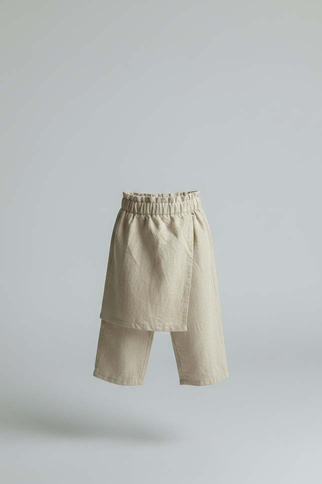 Pantalon Jupe Écru Coton Ample Superposé Enfant - Beige Lin - vue 3