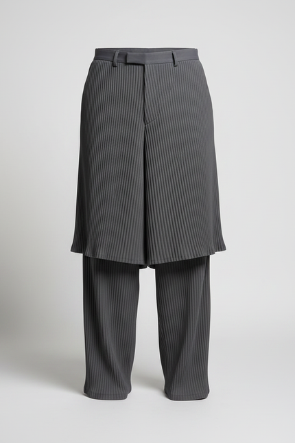 Pantalon Jupe Plissé Gris Ample Élégant Homme - Polyester - vue 3