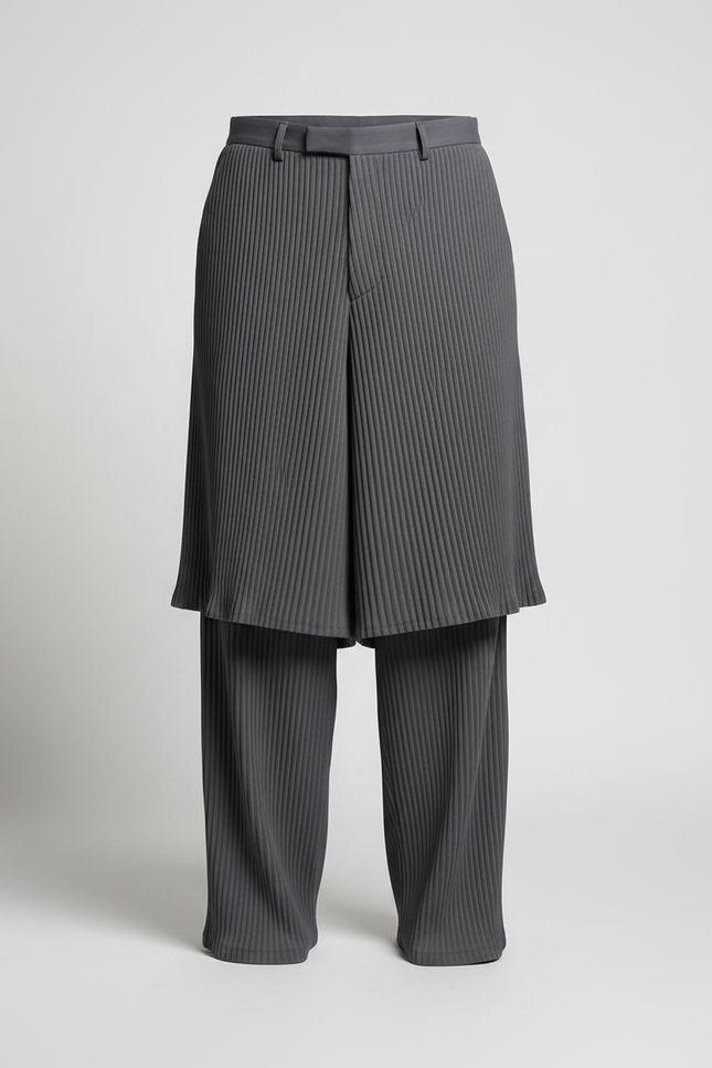 Pantalon Jupe Plissé Gris Ample Élégant Homme - Polyester - vue 3