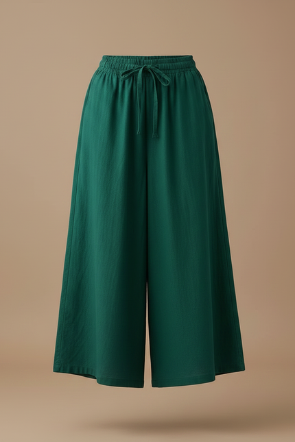 Pantalon Jupe Vert Ample Coton Lin Fluide - vue 3