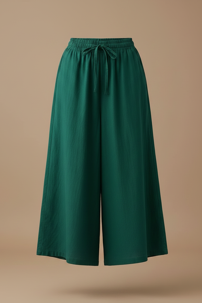 Pantalon Jupe Vert Ample Coton Lin Fluide - vue 3