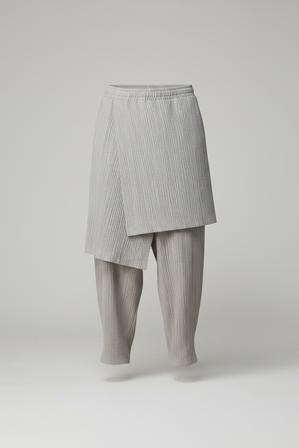 Pantalon Jupe Gris Plissé Drapé Ample Homme - Maille - vue 3