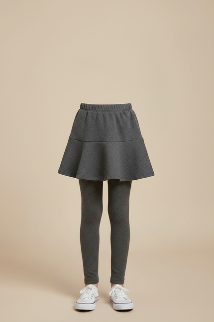 Pantalon Jupe Gris Uni Extensible Fille Confortable - Molleton - vue 3