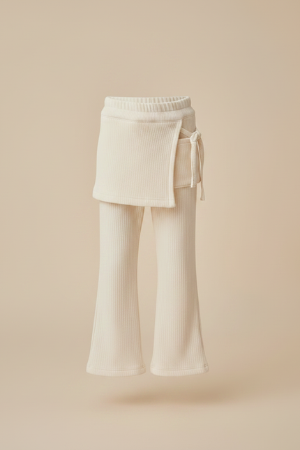 Pantalon Jupe Crème Côtelé Évasé Enfant Confortable - Beige Cordé - vue 3