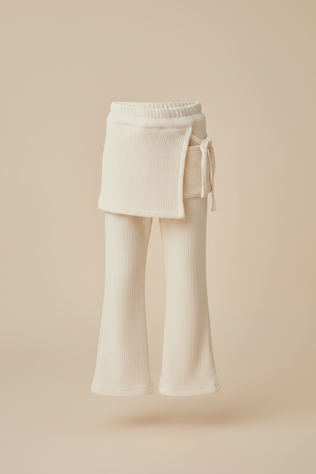 Pantalon Jupe Crème Côtelé Évasé Enfant Confortable - Beige Cordé - vue 3