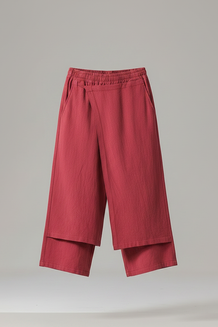 Pantalon Jupe-culotte - Bordeaux Lin - vue 3