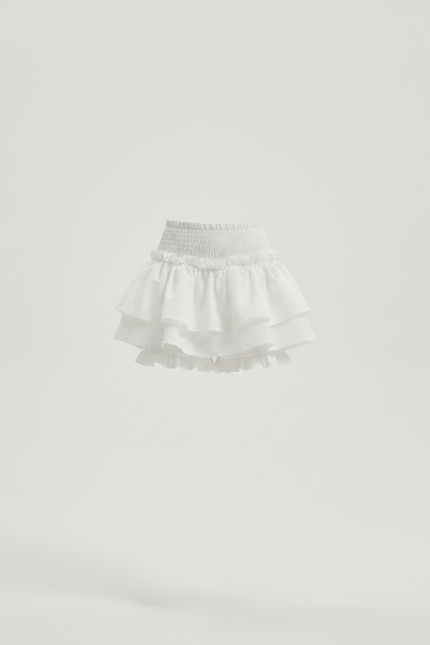 Pantalon Jupe Blanc Volants Plissé Taille Haute - Coton - vue 3