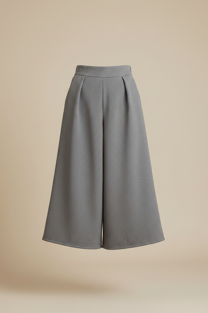 Pantalon Jupe Gris Laine Ample Plissé Élégant - vue 3