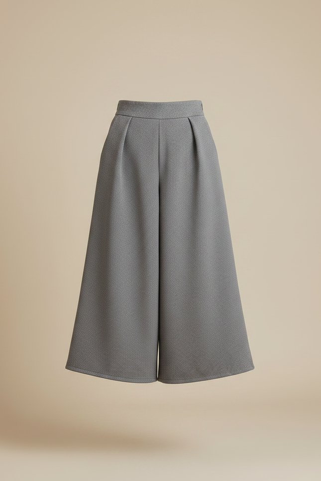 Pantalon Jupe Gris Laine Ample Plissé Élégant - vue 3