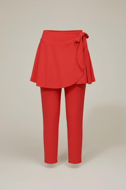 Pantalon Jupe Rouge Fluide Sportif Taille Haute - Polyester - vue 3