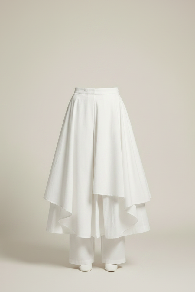 Pantalon Jupe Blanc Superposé Fluide Élégant Asymétrique - Coton - vue 3
