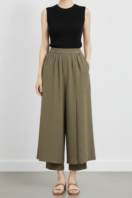 Pantalon Jupe Kaki Fluide Ample Confortable Décontracté - Viscose - vue 3