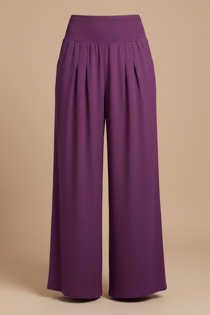 Pantalon Jupe Violet Ample Fluide Smocké Décontracté - Viscose - vue 3