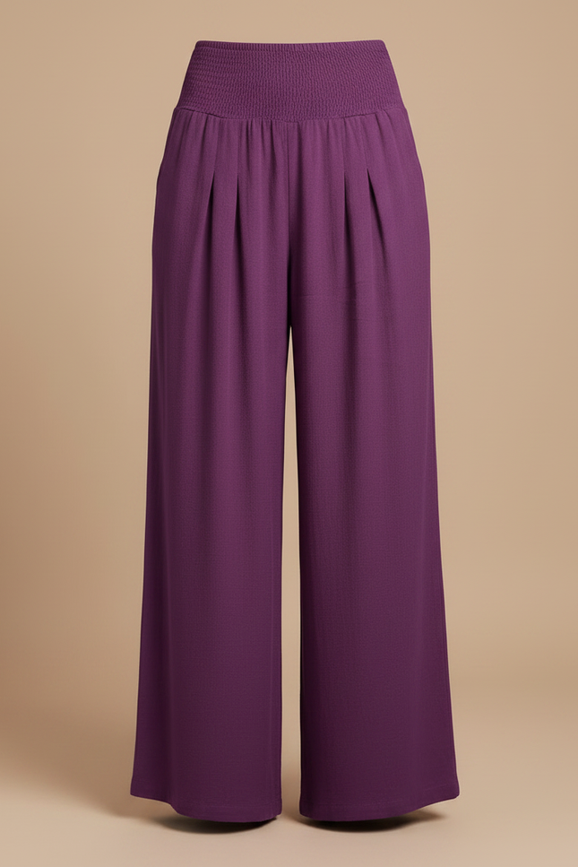 Pantalon Jupe Violet Ample Fluide Smocké Décontracté - Viscose - vue 3