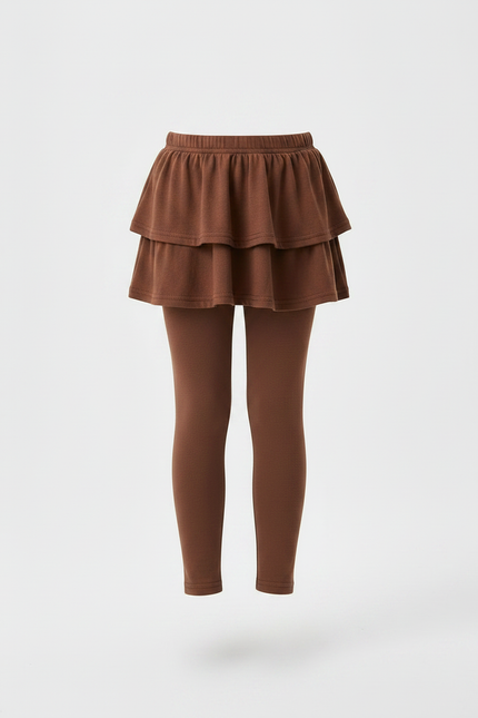 Pantalon Jupe Marron Superposé Volants Coton Confortable Fille - vue 3