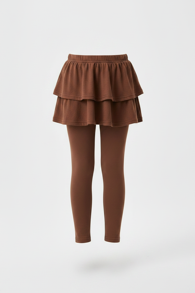 Pantalon Jupe Marron Superposé Volants Coton Confortable Fille - vue 3
