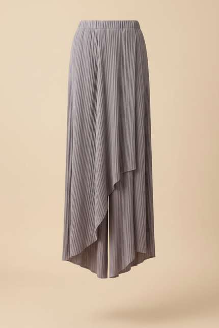 Pantalon Jupe Plissé Asymétrique Gris Décontracté Fluide - Maille - vue 3