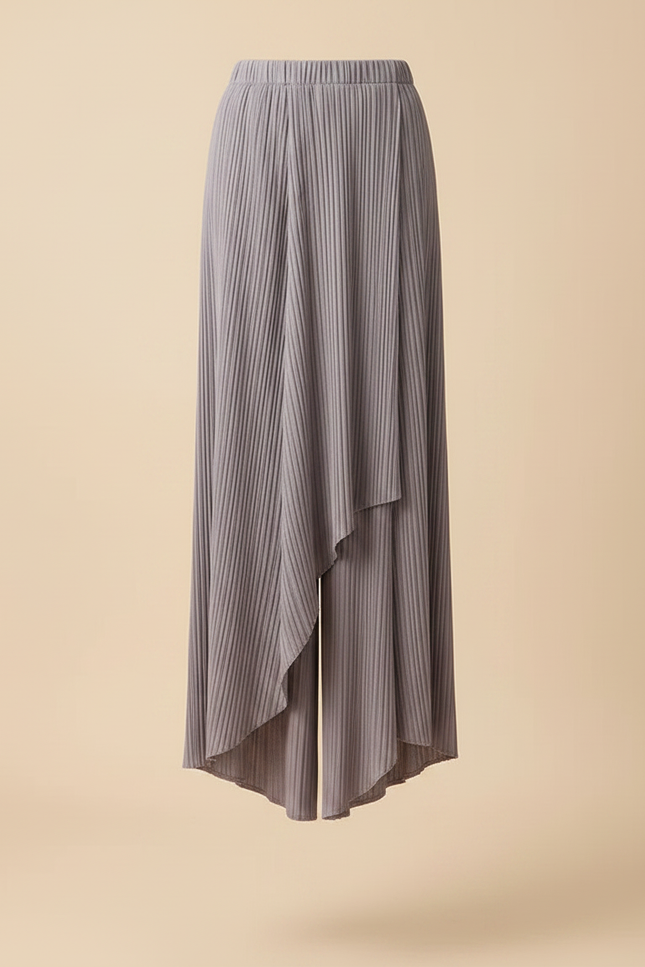 Pantalon Jupe Plissé Asymétrique Gris Décontracté Fluide - Maille - vue 3