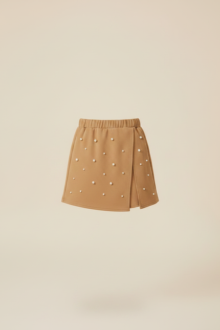 Pantalon Jupe Beige Perles Élastique Fille Élégant - Polyester - vue 3