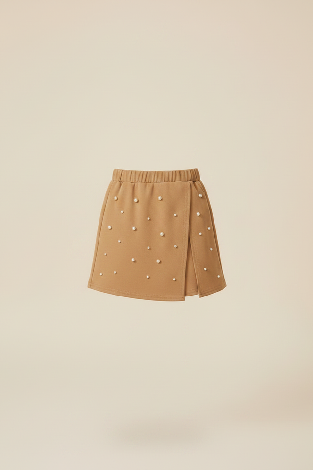 Pantalon Jupe Beige Perles Élastique Fille Élégant - Polyester - vue 3