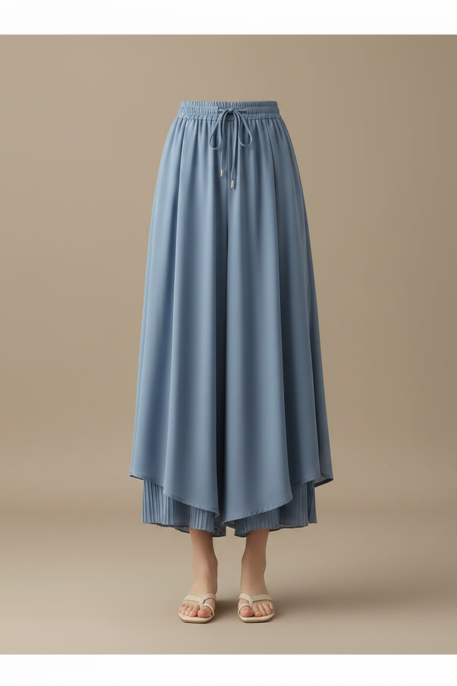 Pantalon Jupe Bleu Chiffon Plissé Ample Fluide Élégant - Polyester - vue 3