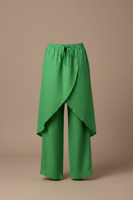 Pantalon Jupe Vert Lin Ample Superposé Femme - vue 3