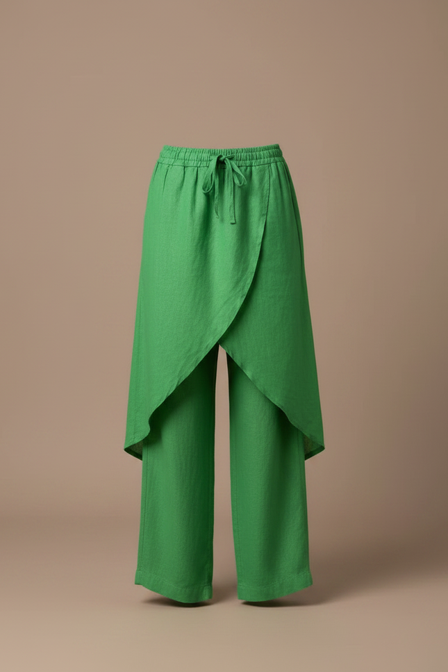 Pantalon Jupe Vert Lin Ample Superposé Femme - vue 3