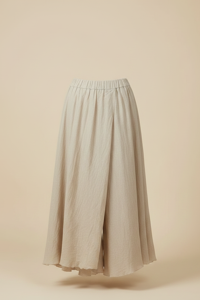 Pantalon Jupe Beige Lin Ample Plissé Fluide Femme - vue 3