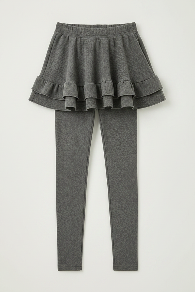 Pantalon Jupe Gris Côtelé Volanté Enfant Mode - Molleton - vue 3
