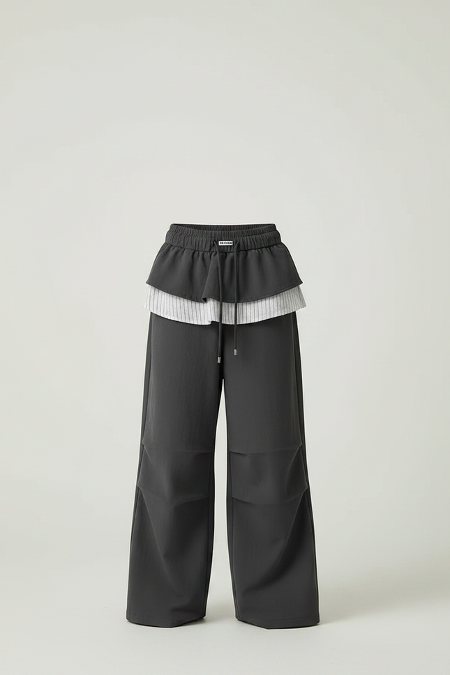 Pantalon Jupe Gris Ample Superposé Décontracté Enfant - Polyester - vue 3