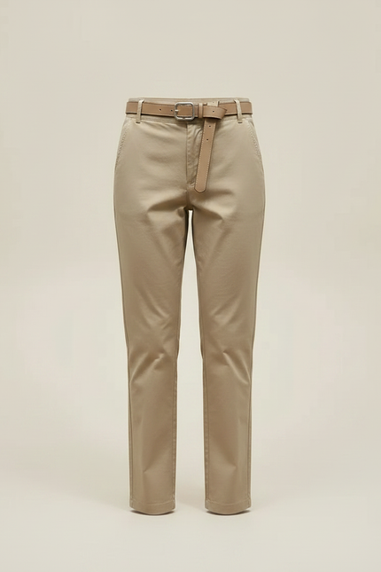 Pantalon Jupe Beige A-line Boutons Ceinturé Chic - Toile - vue 3