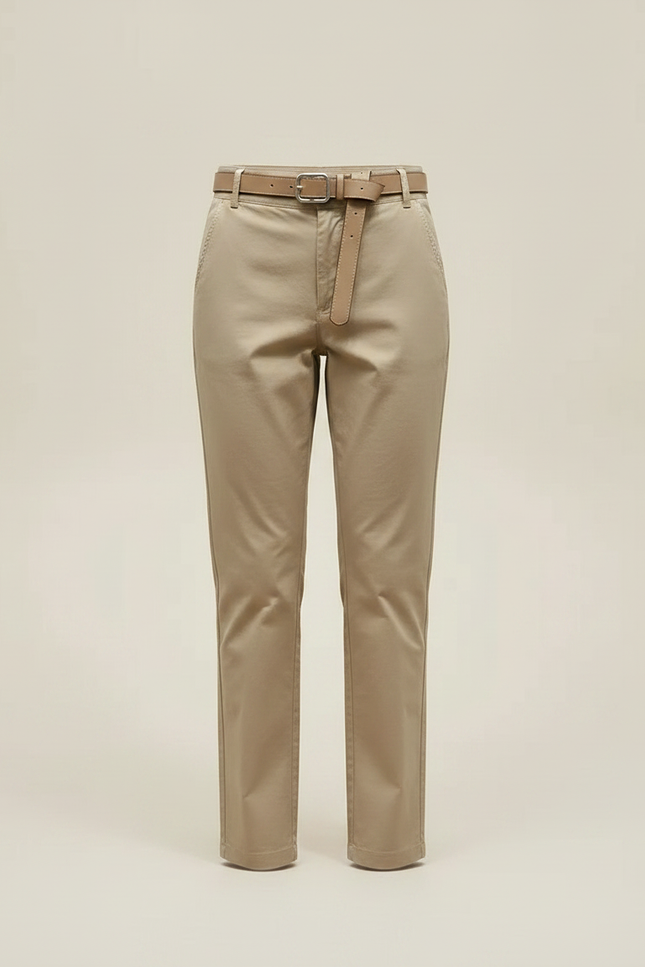 Pantalon Jupe Beige A-line Boutons Ceinturé Chic - Toile - vue 3