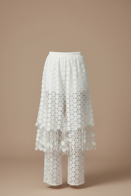 Pantalon Jupe Blanc Superposé Cercles Transparents Élégant - Polyester - vue 3