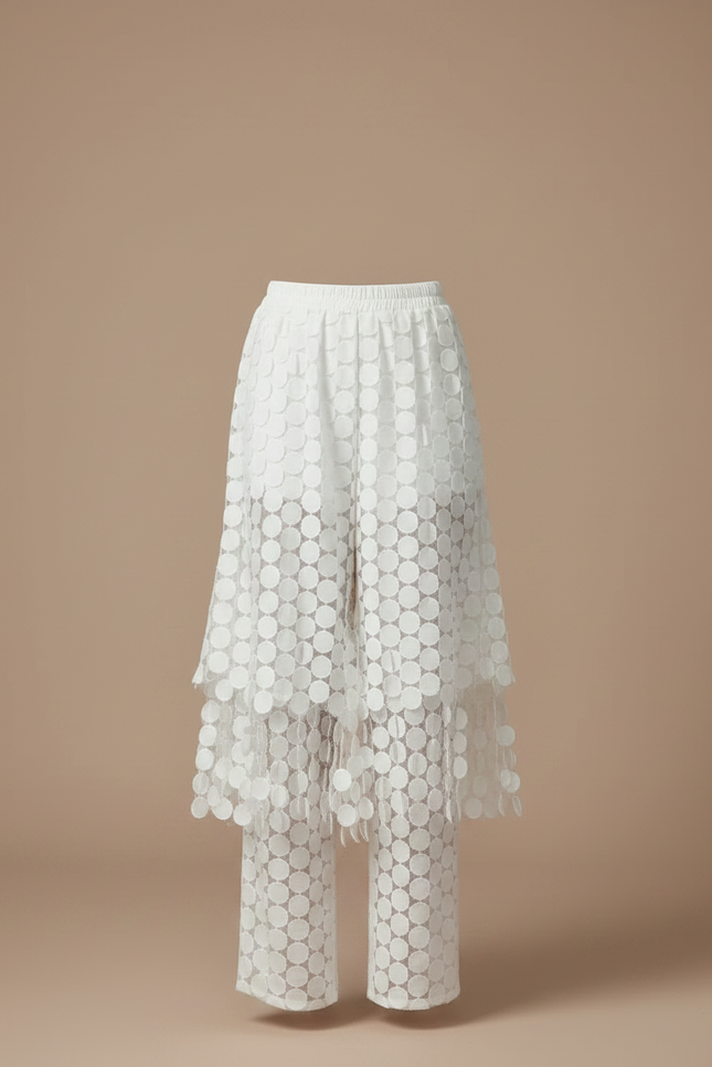Pantalon Jupe Blanc Superposé Cercles Transparents Élégant - Polyester - vue 3