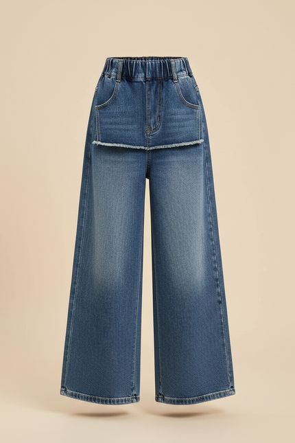 Pantalon Jupe Denim Bleu Ample Superposé Élastique - Jean - vue 3