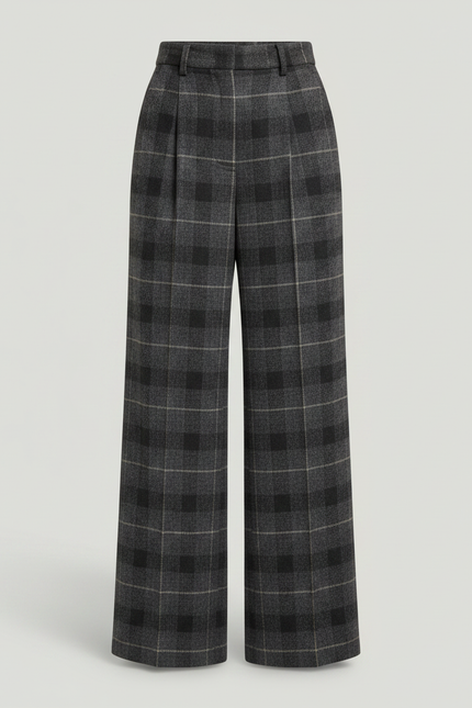 Pantalon Jupe Carreaux Laine Ample Évasé Élégant Femme - Gris - vue 3