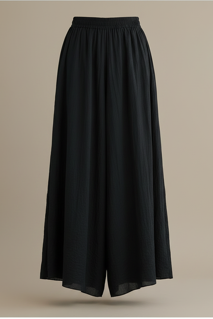 Pantalon Jupe Noir Ample Fluide Coton Lin Femme - vue 3