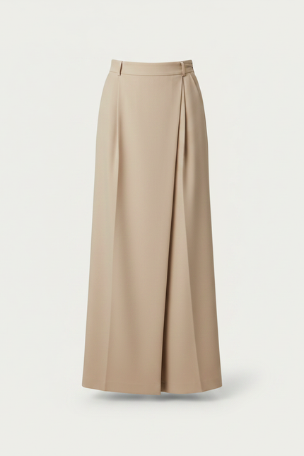Pantalon Jupe Beige Plissé Ample Fluide Élégant - Polyester - vue 3