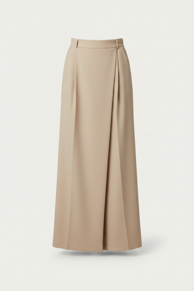 Pantalon Jupe Beige Plissé Ample Fluide Élégant - Polyester - vue 3