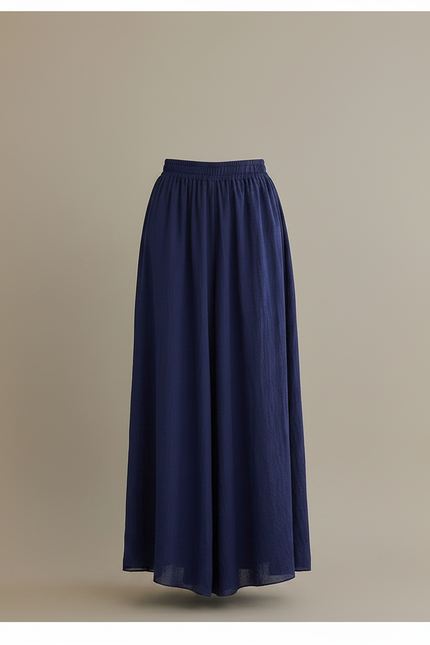Pantalon Jupe Ample Coton Lin Bleu Marine Fluide - vue 3
