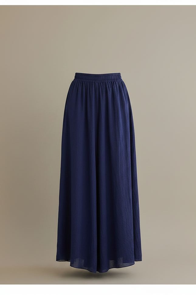 Pantalon Jupe Ample Coton Lin Bleu Marine Fluide - vue 3