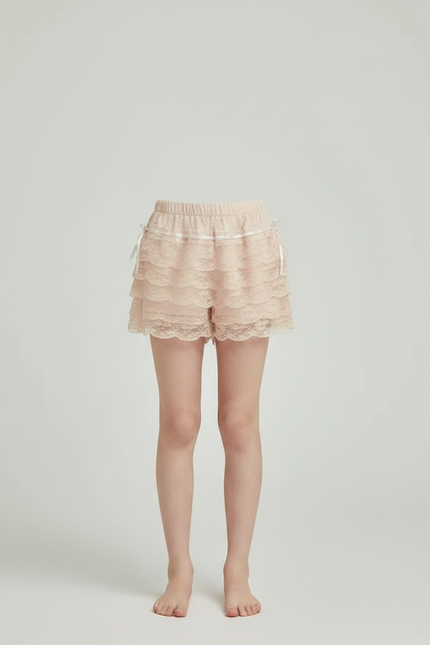 Pantalon Jupe Dentelle Beige Volants Lolita Fille Mignon - Polyester - vue 3