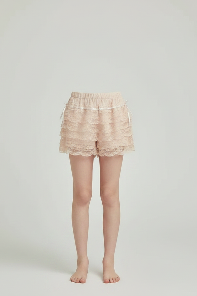 Pantalon Jupe Dentelle Beige Volants Lolita Fille Mignon - Polyester - vue 3