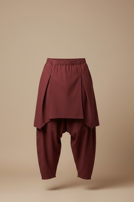 Pantalon Jupe Marron Coton Ample Drapé Homme - Bordeaux - vue 3
