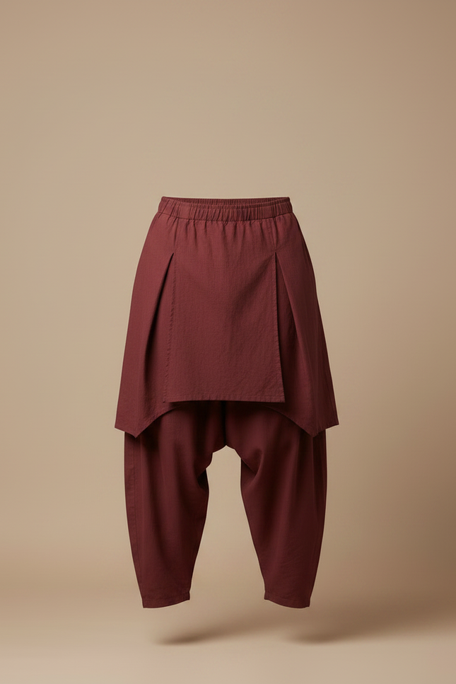 Pantalon Jupe Marron Coton Ample Drapé Homme - Bordeaux - vue 3