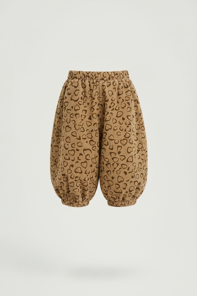 Pantalon Jupe Marron Côtelé Cœurs Ample Fille - Cordé - vue 3